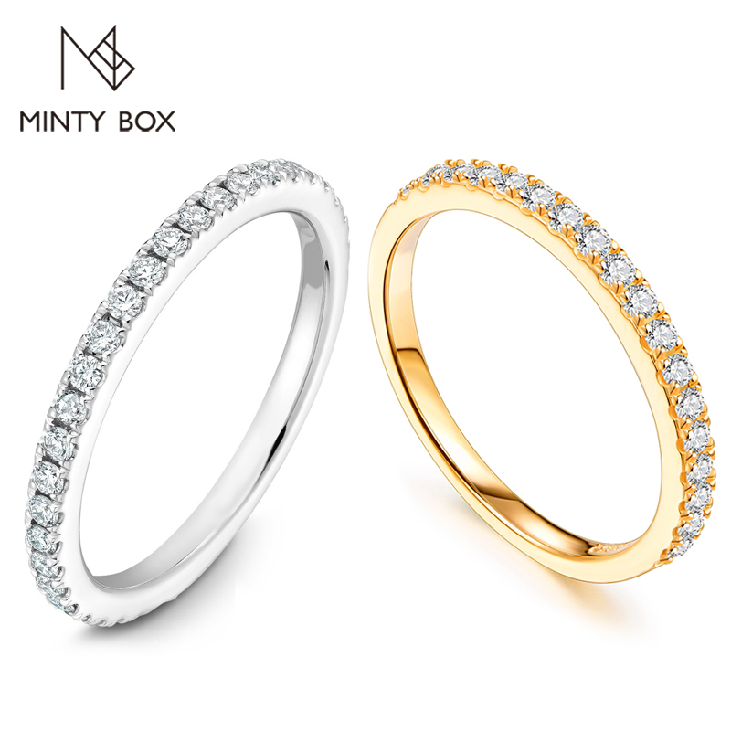 Anillos de Moissanita Brillante de 1.5mm MINTYBOX, Anillo de Media Eternidad de Plata de Ley S925 para Mujer, Anillo de Compromiso Apilable, Joyería Fina
