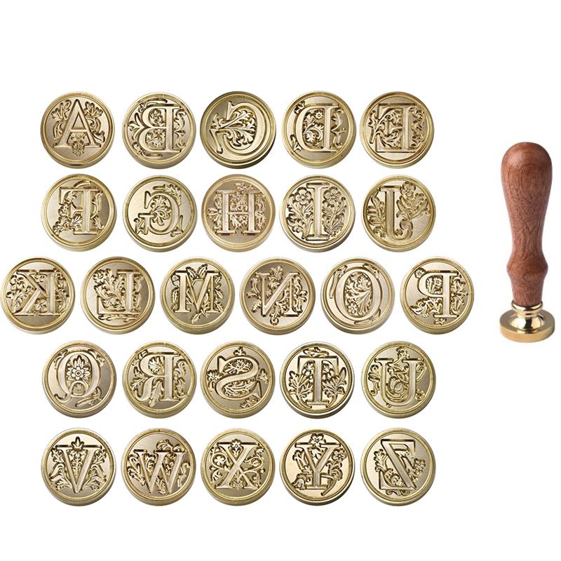Tête de tampon de cire à cacheter rétro, 26 lettres de l'alphabet A-Z, ensemble de timbres, outils de décoration de poteaux, timbres en bois, tampon de sceau de cire Antique