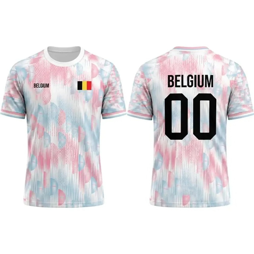 2026 Nieuw België Vlag Print Voetbalshirt Zomer Heren Snel Droogend Ademend Voetbal Trainings T-shirt Unisex Casual Sport Tops