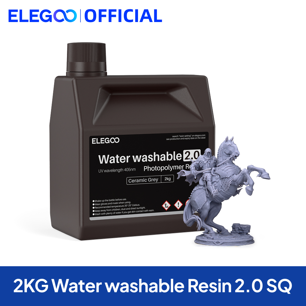 ELEGOO 3D-printerhars 2kg 405nm UV-uithardende waterwasbare hars voor LCD 3D-printen, hoge precisie, lage geur, grijs 2000g
