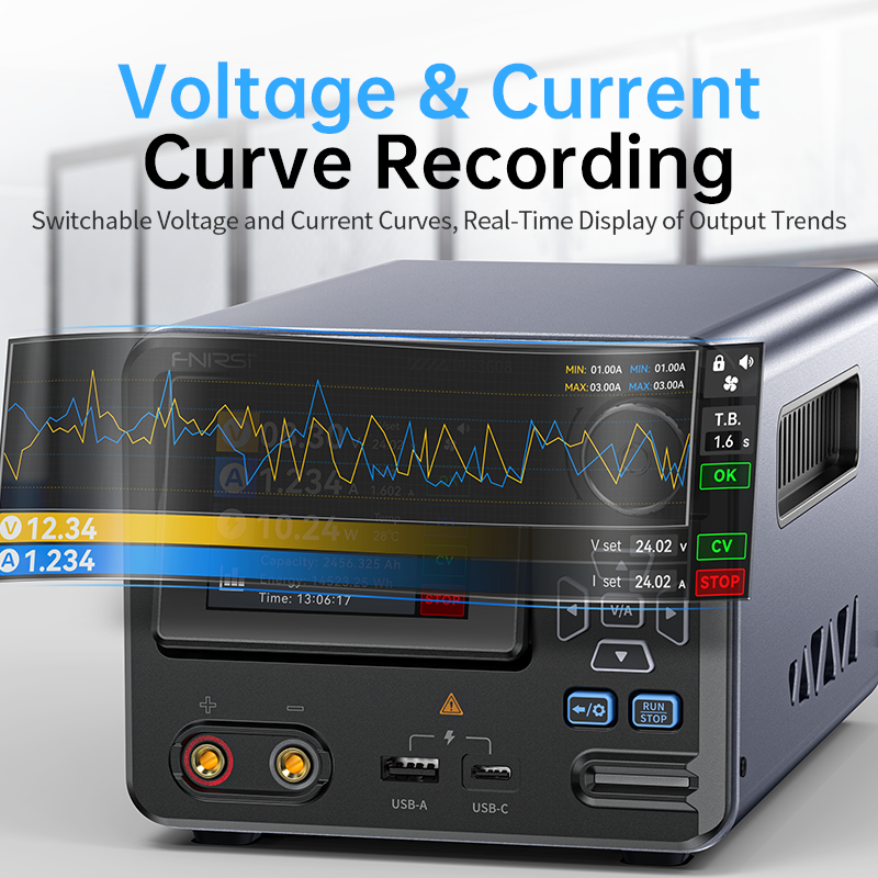 FNIRSI IPS3608 Intelligent Lab Tool with Curve Display, 36V 8A 285W, USB PD/QC Fast Charging Output, 8 Protections, Flip Screen