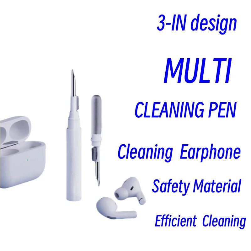 Herramienta de limpieza de auriculares Bluetooth pequeña, Kit de limpieza multifunción con bolígrafo de limpieza, cepillo de auriculares inalámbricos, 3 en 1