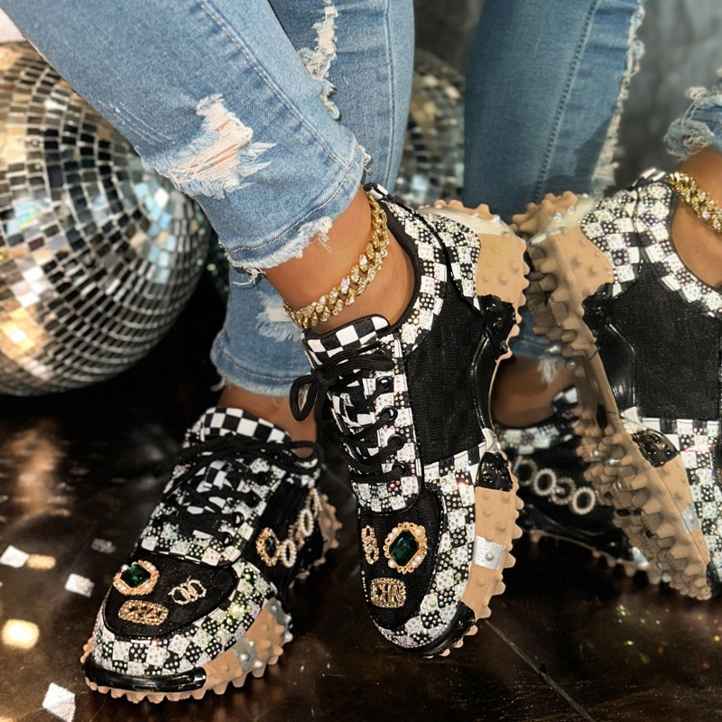Festa rainha sapatos strass das mulheres tênis de luxo diamante respirável antiderrapante casual fundo grosso sapato esportivo zapatos muje