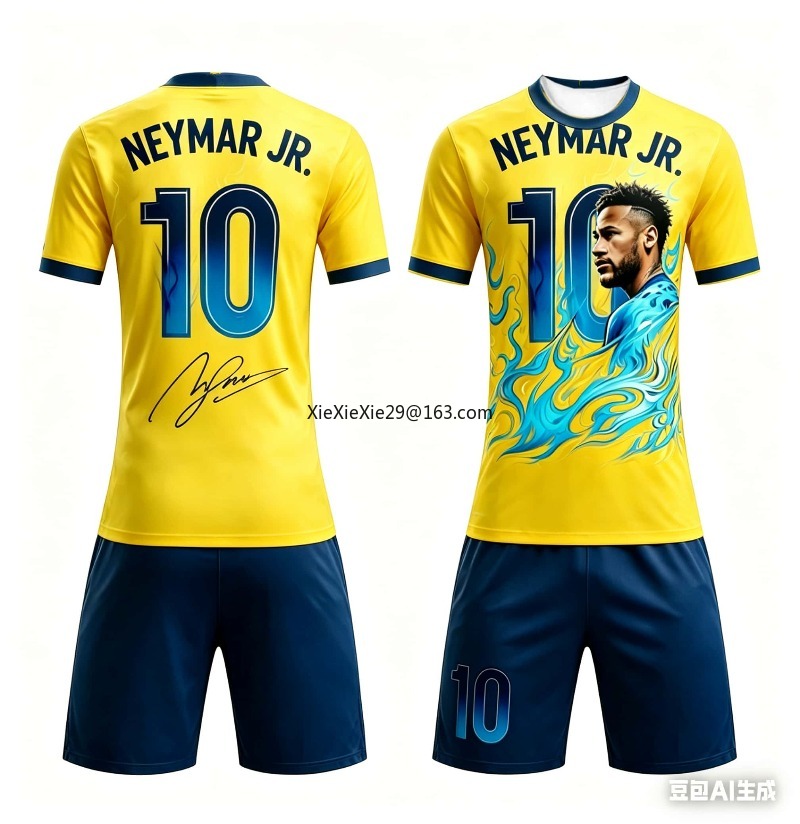 Camisa de Verão Masculina AI Neymar #   Conjunto de Camiseta e Calções de Futebol Edição Comemorativa 10, Roupas de Verão para Crianças e Adultos, Vestuário para Pais e Filhos