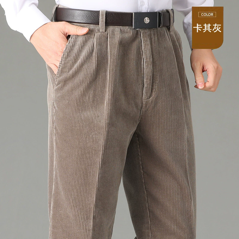 High Waist Double Pleated Winter Corduroy Pants Men Straight Loose 100% Cotton Autumn Casual Mens Trousers Size 44 46 48 50