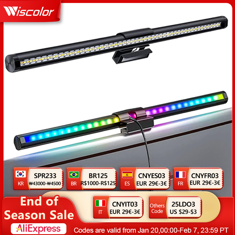 Wiscolor Lâmpada de mesa LED Barra de luz para monitor com cuidado ocular e escurecimento contínuo Lâmpada de mesa Barra de luz para tela de monitor de PC de computador para trabalho/estudo/jogos/escritório doméstico