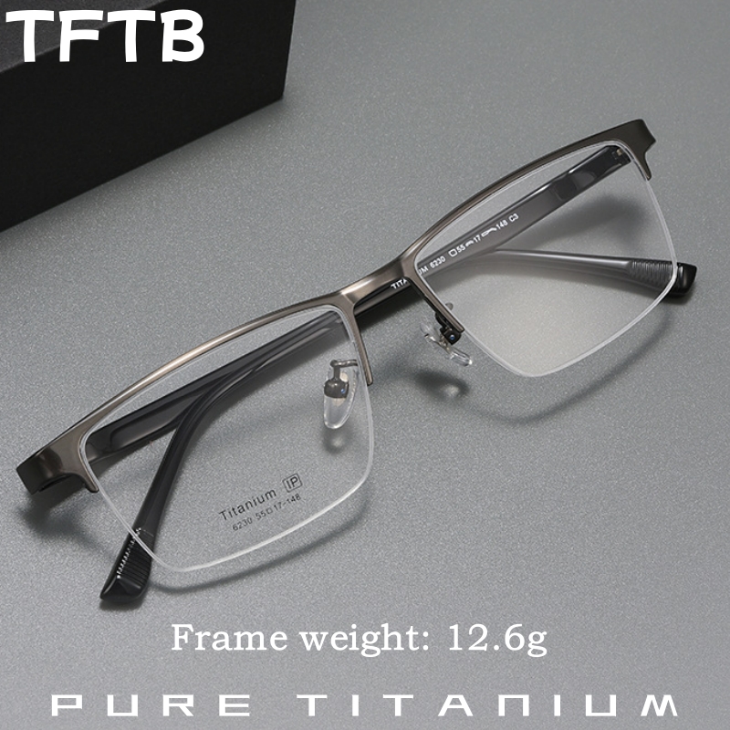 TFTB-gafas de media montura para hombre, anteojos de negocios de lujo de acetato de titanio puro, ultraligeros, a la moda, de gran tamaño