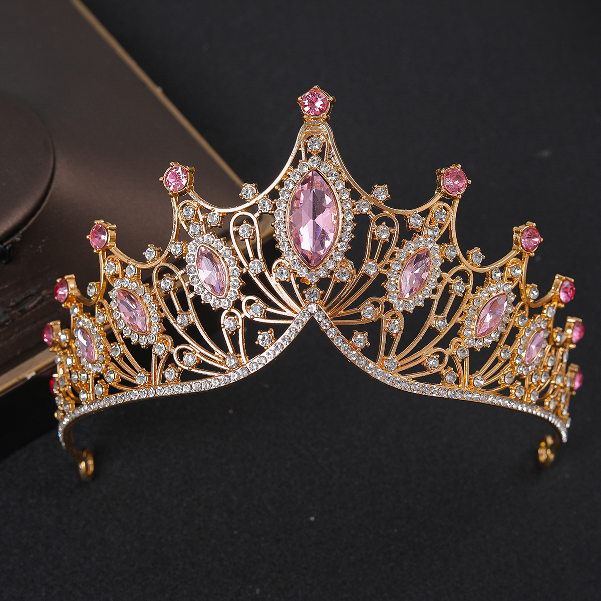 バロック様式のヴィンテージクリスタルブライダルティアラウェディングヘアアクセサリープリンセスクイーンクラウン女性ヘッドジュエリーページェント