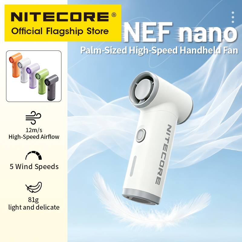 Ventilador Portátil NITECORE NEF nano Mini, Soprador de Bolso de Alta Velocidade 81g para Acampamento, Deslocamento, Caminhada e Concertos