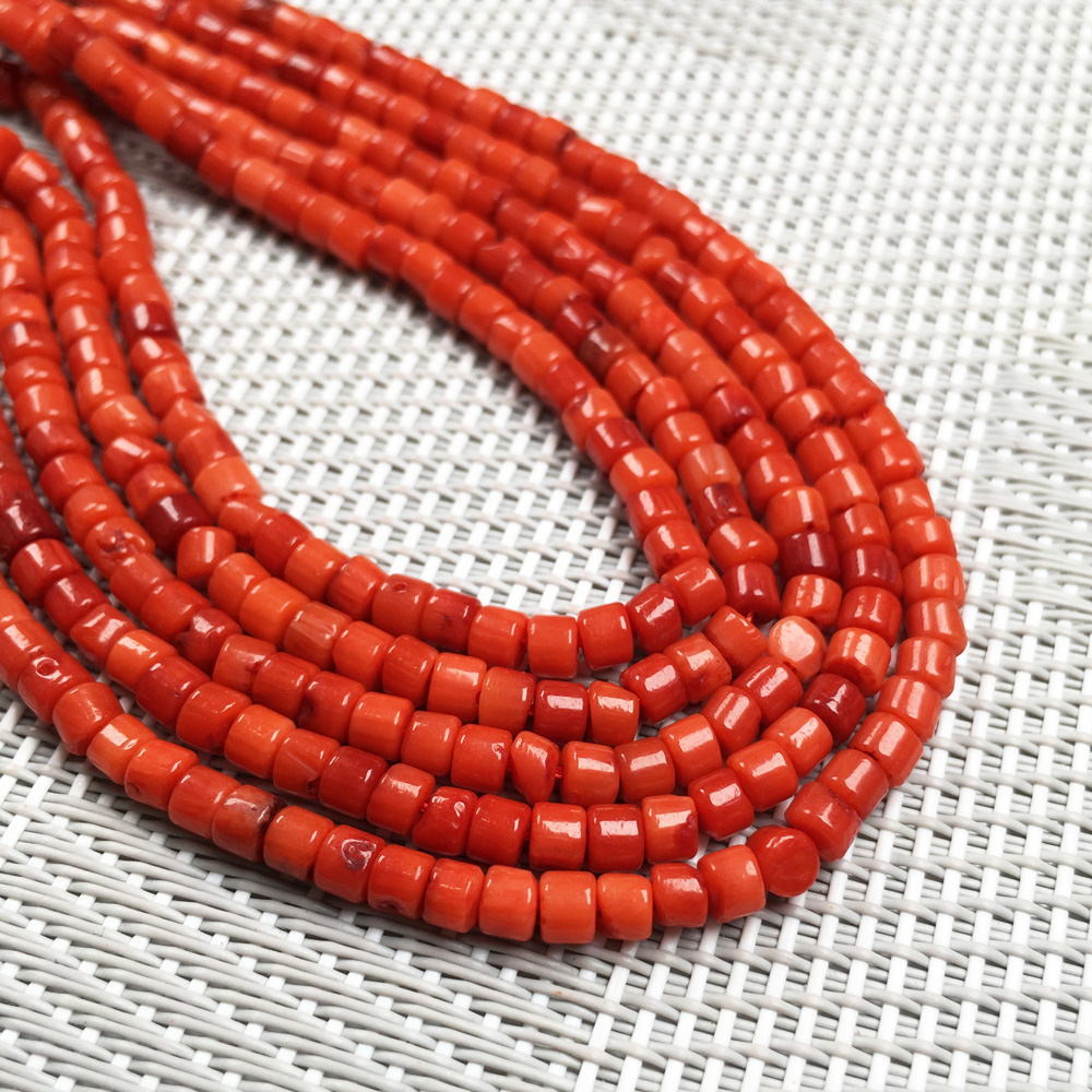 Manik-manik Karang Kecil Merah Silinder Pukulan Longgar Manik Charm untuk Wanita Membuat Perhiasan DIY Kalung Gelang Anting Aksesori