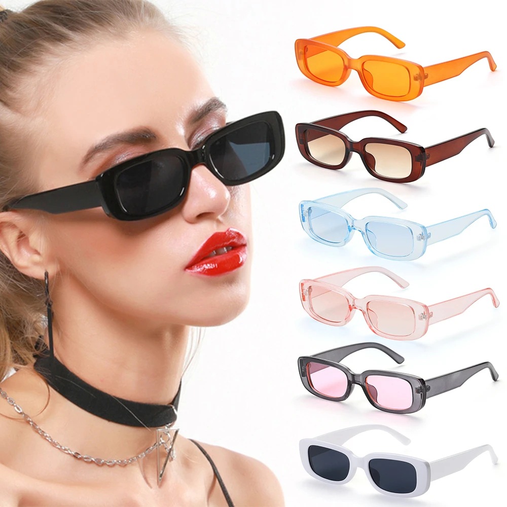1Pc Retro okulary przeciwsłoneczne z kwadratowymi oprawkami dla mężczyzn i kobiet jazdy UV400 ochrona ulica strzela klasyczne modne kolorowe okulary Y2K