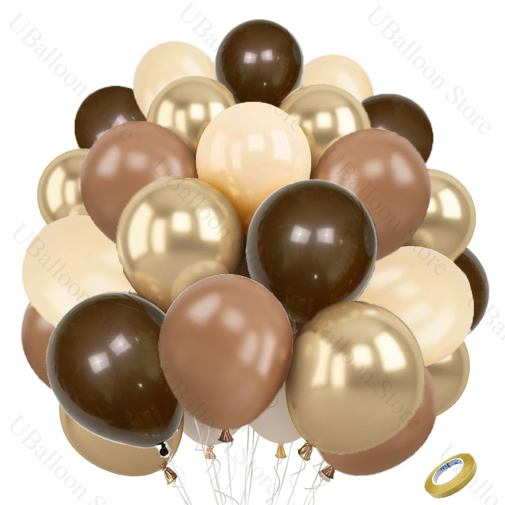 40Pcs Boho Brown Balloons Set Chrome Gold Matt Skin White Sand Coffee Brown Balloons for Birthday Wedding Baby Shower Party Deco