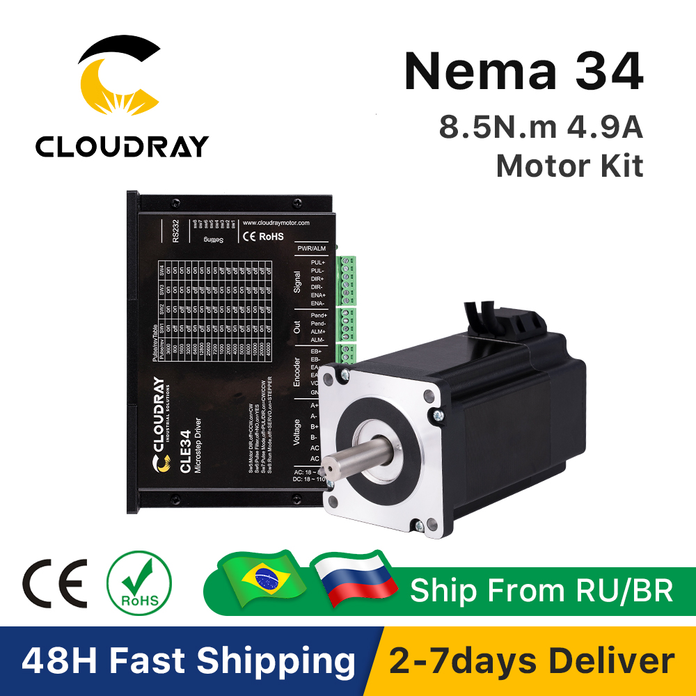 Kit de motor paso a paso cerrado Cloudray Nema 34 con codificador 8.5N.m 4.9A y 20-80VAC/24-100 VDC Driver con cable libre de 1,5 M