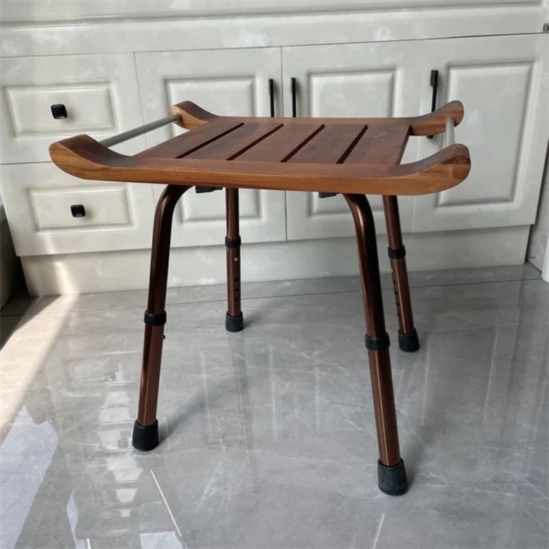 Arshin Bath Chair Stool with Handles Wooden SPA Bathroom Teak Portable Non-slip Shower Adjustable Feet Barber Height Bar Bathing