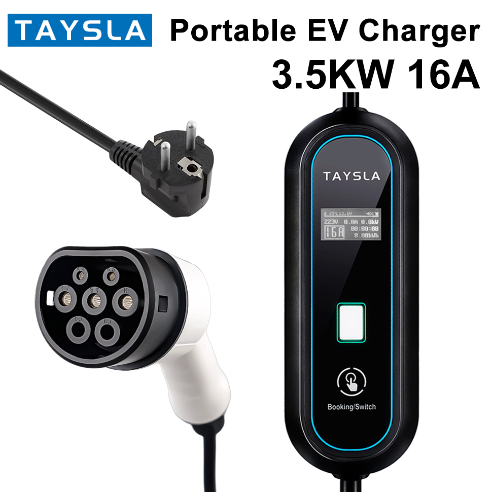 TAYSLA-Carregador de Carro Elétrico, Carregador EV Portátil, Cabo de Carregamento para Veículos Elétricos, Tipo 1, 80V-260V, 3.5kW, 16A, Tipo 2