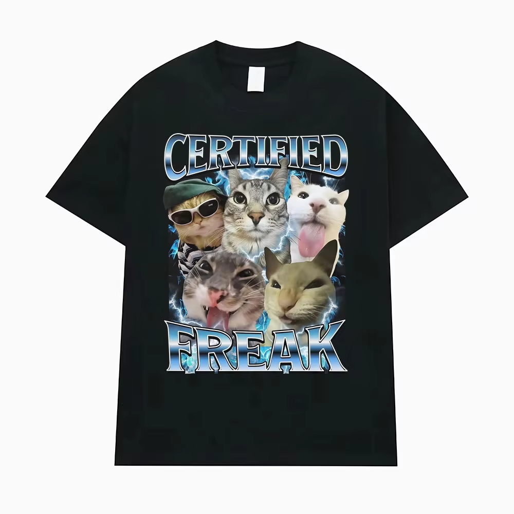 Certified Freak Funny Cat Meme TShirts Clothing 90s Vintage Kitty Graphic T-shirts Women Fashion Casual Tshirt Summer Streetwear