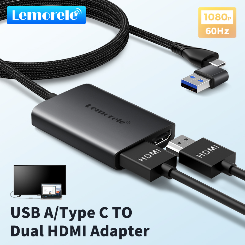 Lemorele tipo C/USB3.0 a adaptador HDMI Dual 1080P 60Hz extender 2 pantallas diferentes para Apple M1 M2 Mac Windows tipo C/USB3.0 Hub