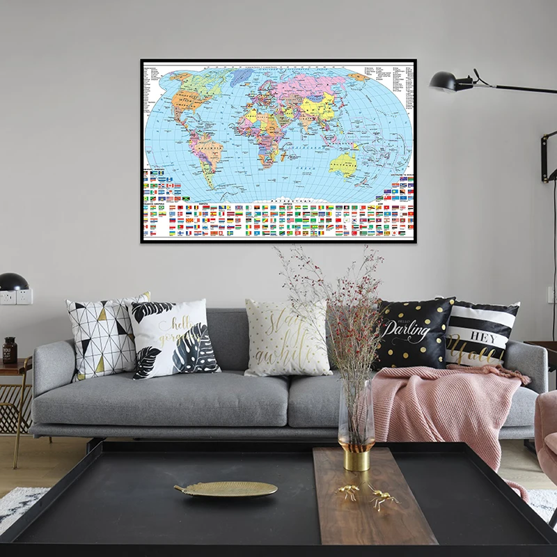 Toile Décorative de la 21e Carte du Monde, Édition Classique, Décor de Chambre à Coucher, Fuchsia, Fournitures d'Étude et de Voyage, 59x42cm