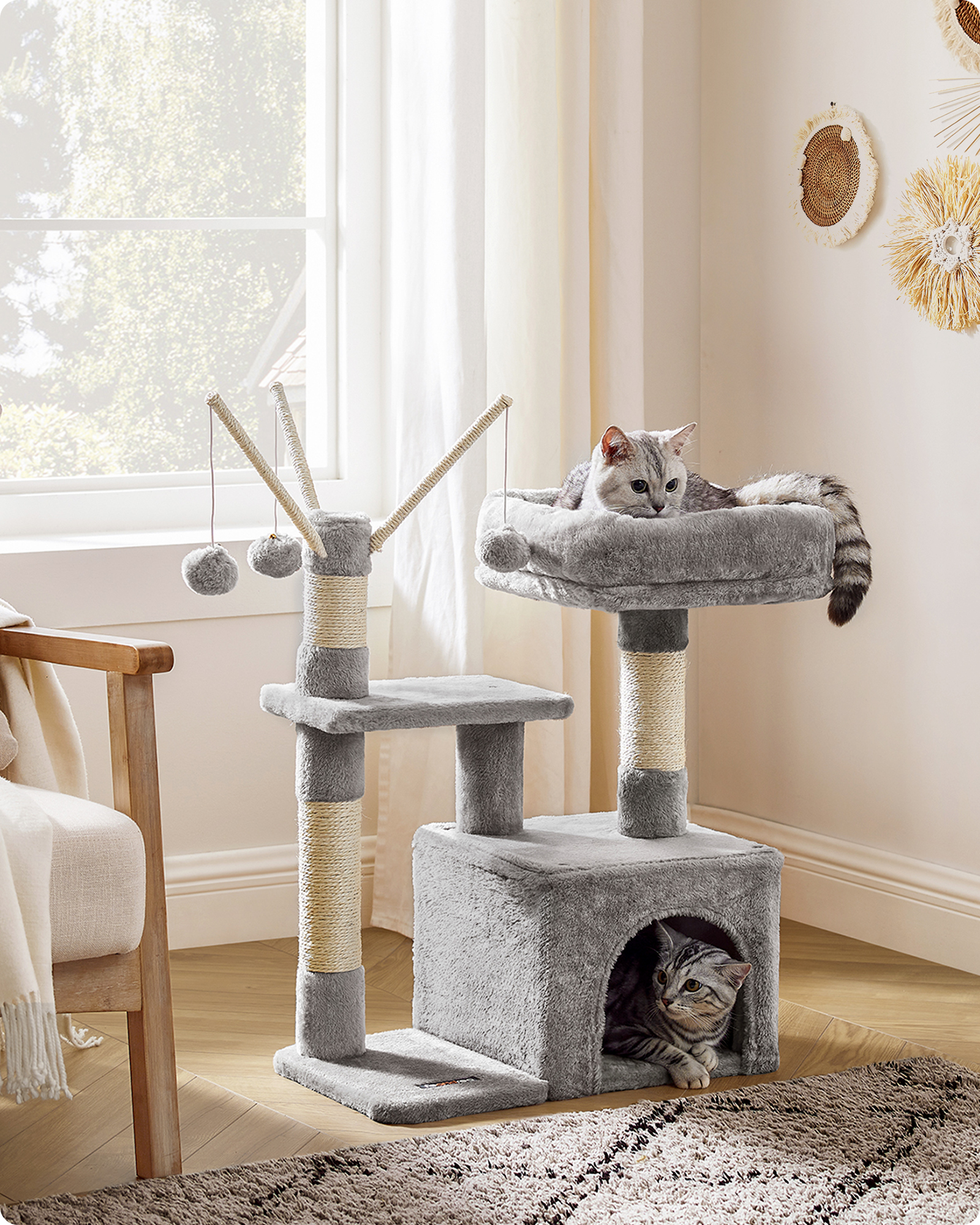 Feandrea Kattenboom, Klein Kattenappartement, 72 Cm, 3 Pompons