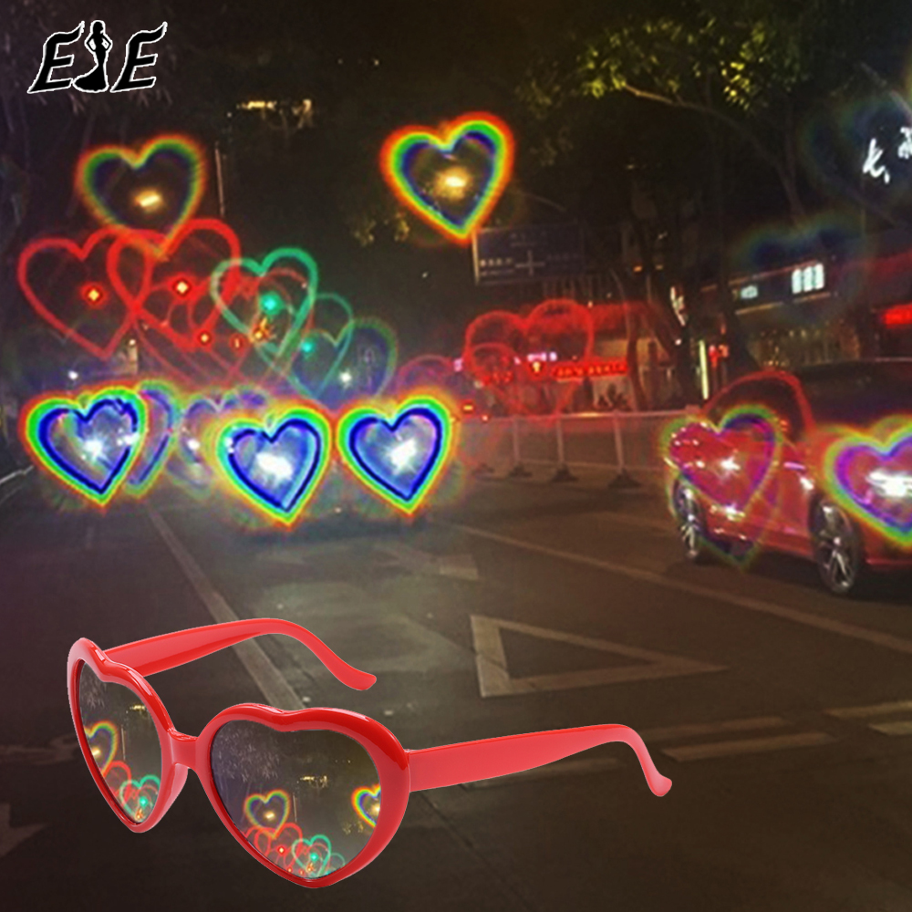 Óculos de sol com efeitos de amor em formato de coração, difração de coração, efeitos especiais, espelho óptico, festa de dança, show de luz, óculos de sol diferenciais