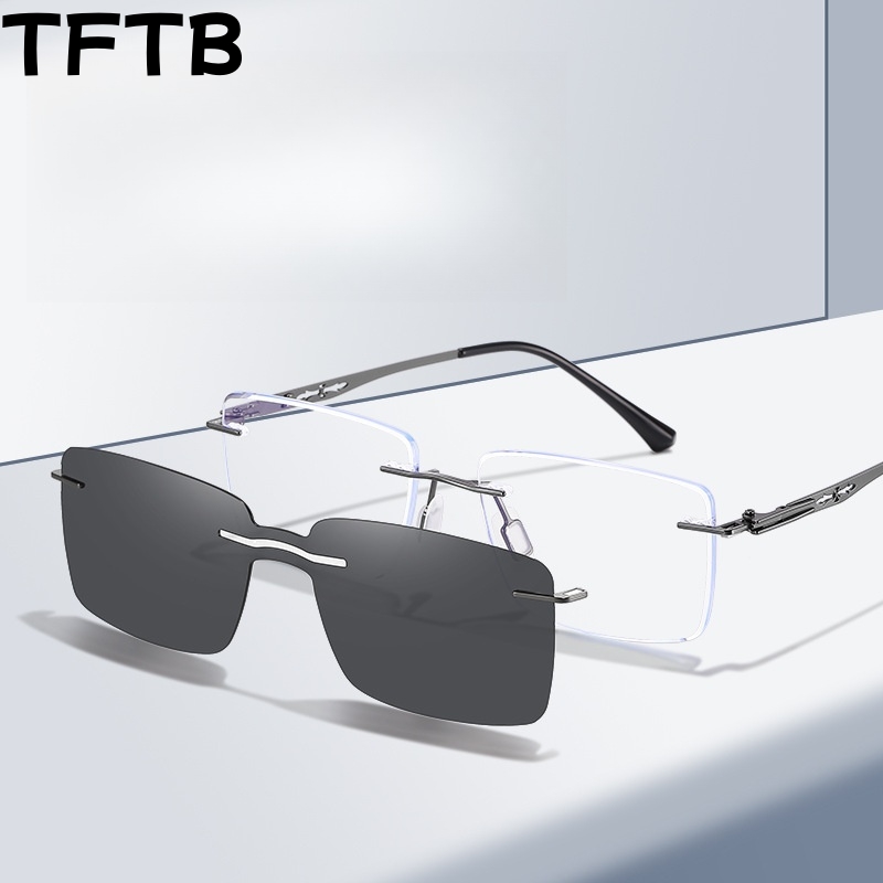 TFTB Biznesowe okulary bez oprawek Męskie magnetyczne okulary z klipsem Ochrona UV Modne optyczne oprawki do okularów korekcyjnych 7202