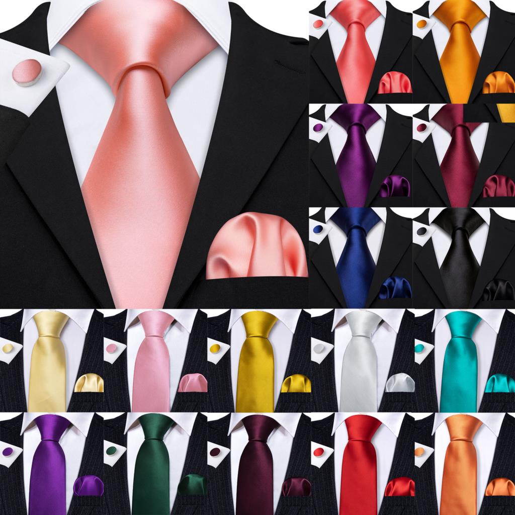 Barry.Wang Conjunto de Gravata, Lenço de Bolso e Abotoaduras Masculino Liso de Seda de Alta Qualidade para Casamento, Negócios e Festas - Presente Ideal