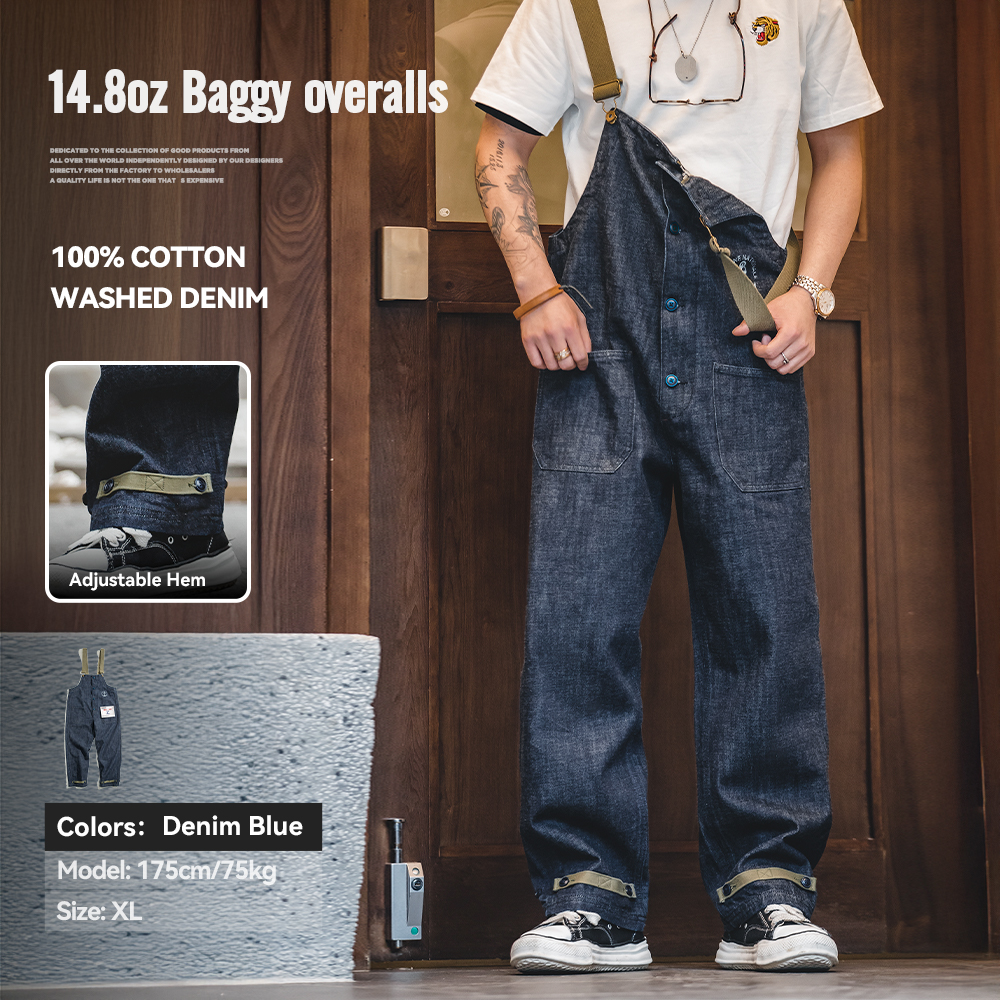 Maden pakaian kerja celana Jeans pria, celana Denim kaki lurus telinga merah musim semi dan musim gugur