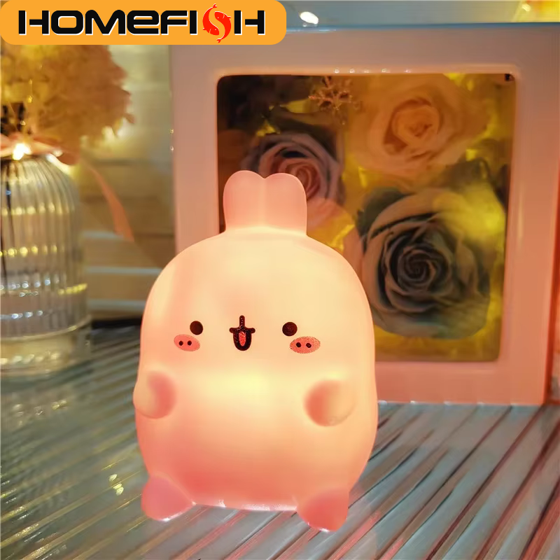 HOMEFISH Kaninchen-LED-Nachtlicht, kreative Atmosphärenlampe, ohne Stecker, Bodenständer, kleine Tischleuchte für Schlafzimmer, Bettkopf-Dekoration