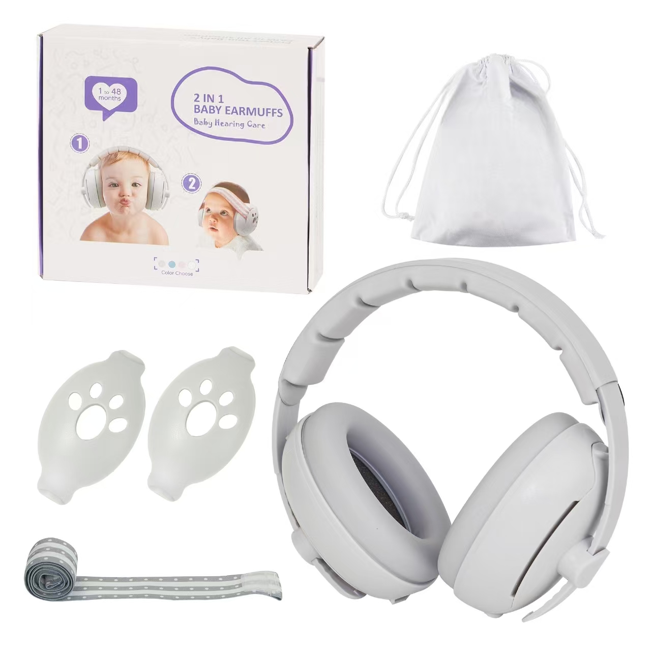 Protetor de orelha 2 em 1 para bebês, mini fone de ouvido ajustável, à prova de ruído, proteção para os ouvidos, sono ao ar livre e avião, protetores de ouvido anti-ruído