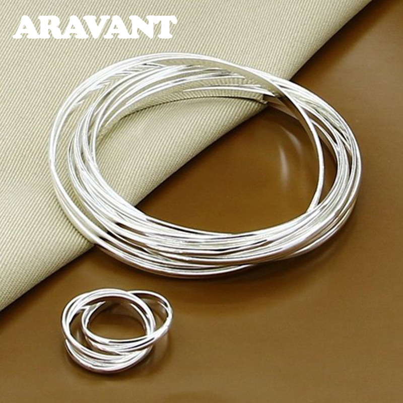 Aravant 9-Kreis-Dreifach-Ring-Armreif-Set aus 925er Silber für Herren und Damen, Modeschmuck