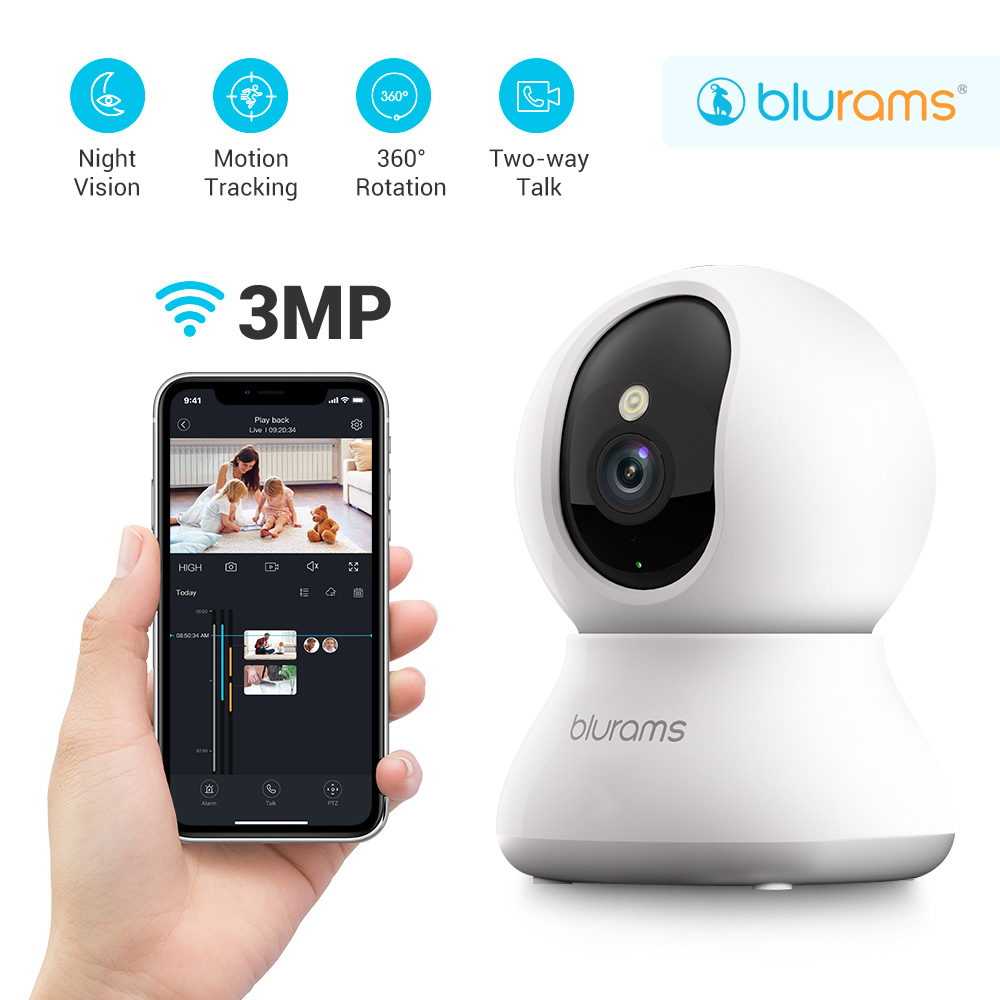 Blurams Cámara para mascotas 2K, 360 °   Cámara de seguridad interior, cámara para perros con aplicación telefónica, cámaras PTZ para seguridad en el hogar en interiores, audio bidireccional