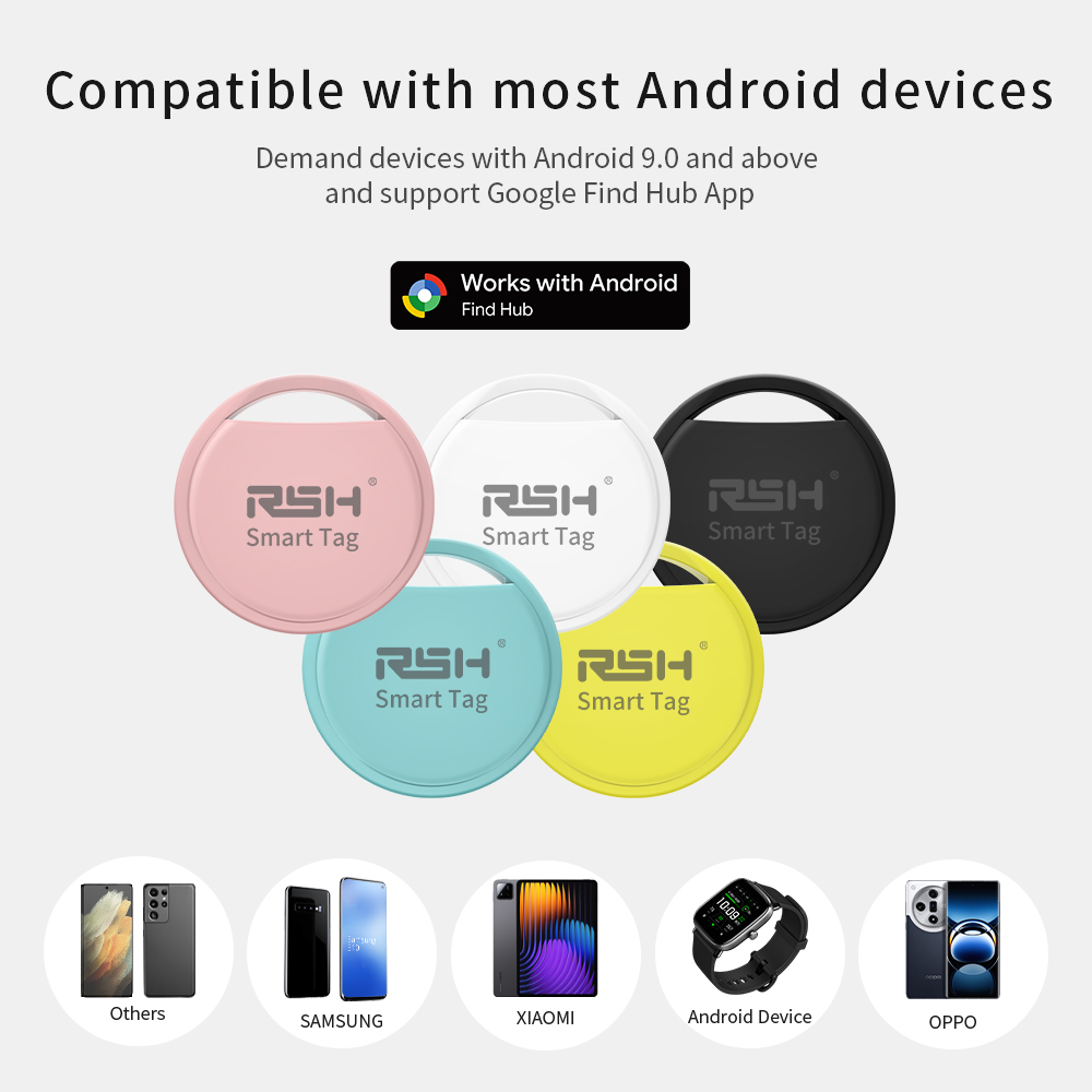 RSH – traceur GPS pour voitures, 4 pièces, fonctionne avec Google's Find Hub, localisateur Anti-perte pour Pixel Xiaomi, positionnement des voitures, son, recherche rapide