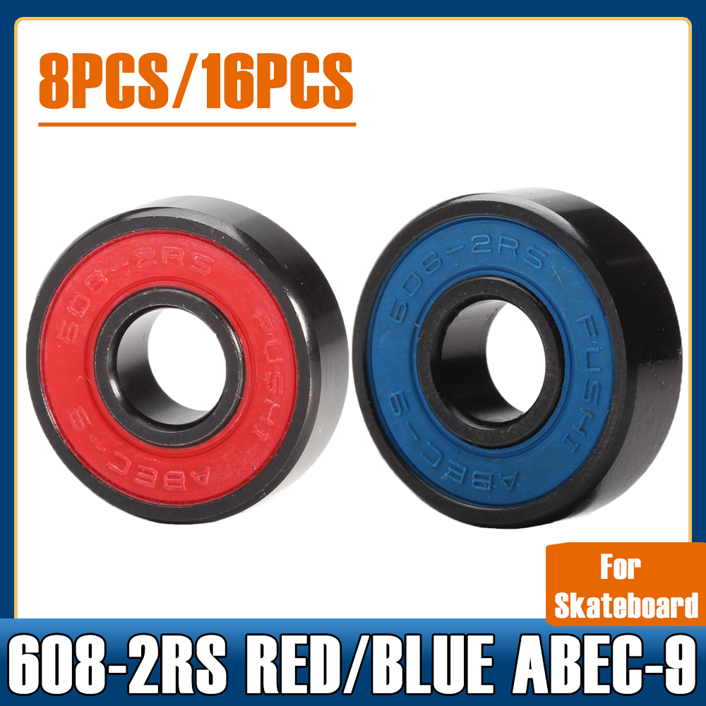 608 2RS Inline Roller Skate Wheel Bearing ABEC-9 Anti Rust Skateboard Ball Bearings 608RS Red Sealed 8*22*7 mm Shaft