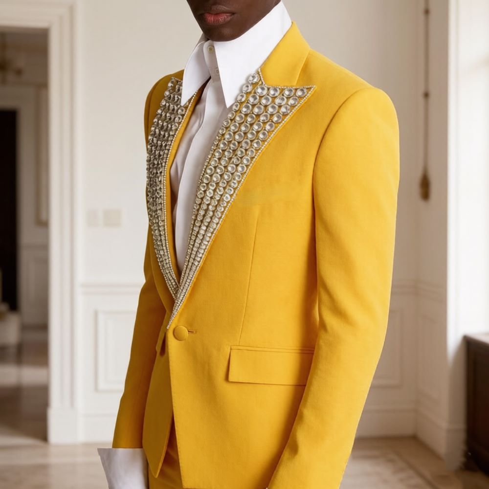 Luxury Beaded Suits for Men Slim Fit 2 Pieces Custom Groom Suits Mix Match Peak Lapel Wedding Prom Diplomatic Banquet Holiday