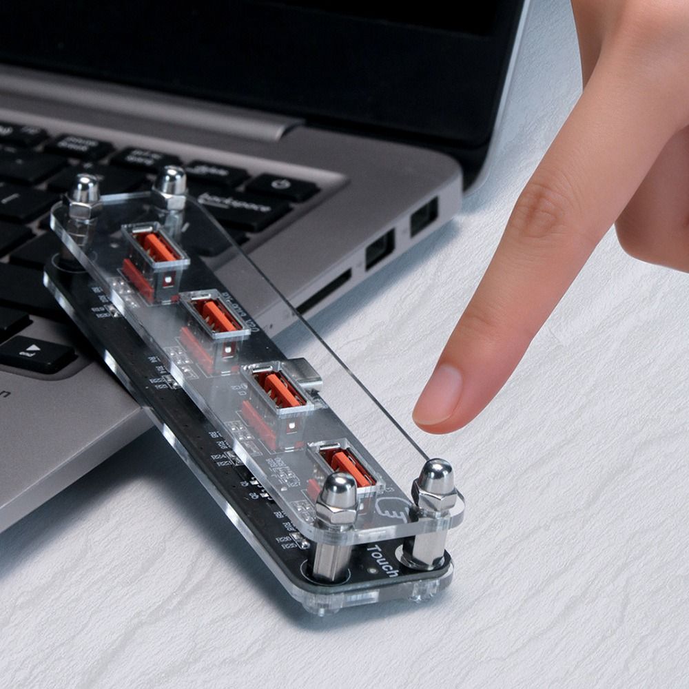 Tragbare USB-Stromversorgungsstation mit transparentem Gehäuse, multifunktionaler Netzadapter, Desktop-Zubehör, 4-Port-Hub-Stromversorgung