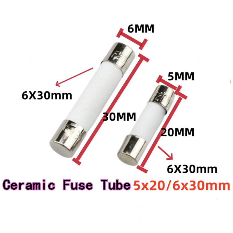 10 peças 5x20mm 6x30mm tubo fusível cerâmico 250v fusível 1a 2a 3a 5a 8a 10a 15a 30a