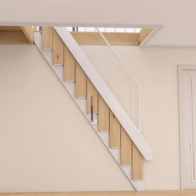 Solid wood folding stairs household indoor invisible wall-mounted shrinkable wall-mounted telescopic ladder single apartment