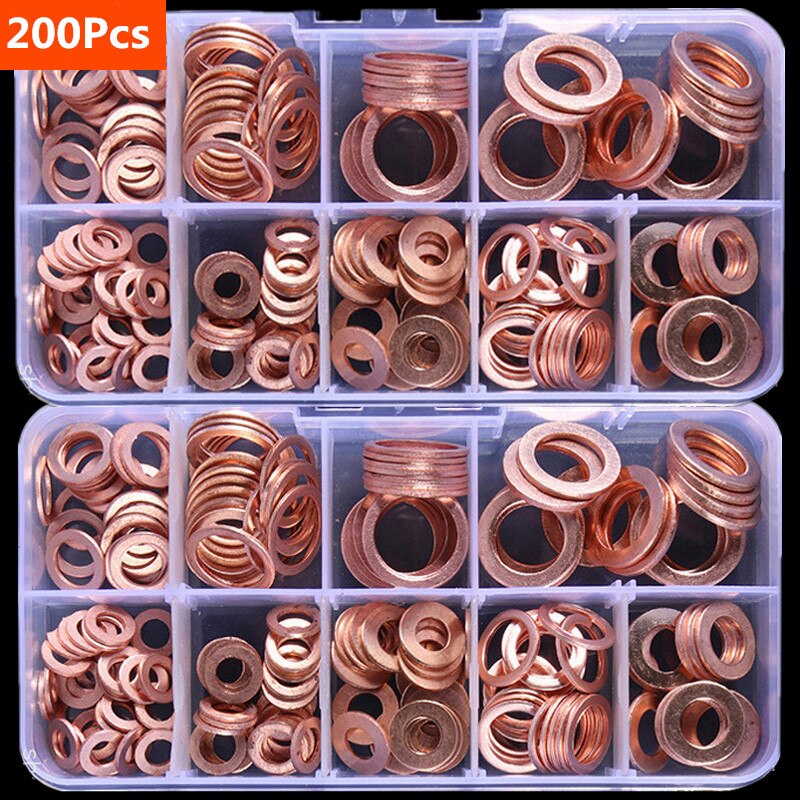 Kit Sortido de Arruelas de Cobre, Juntas, Porcas e Parafusos com Anel de Vedação Plano e Caixa //M8/M10/M12/M14 para Bujões de Cárter