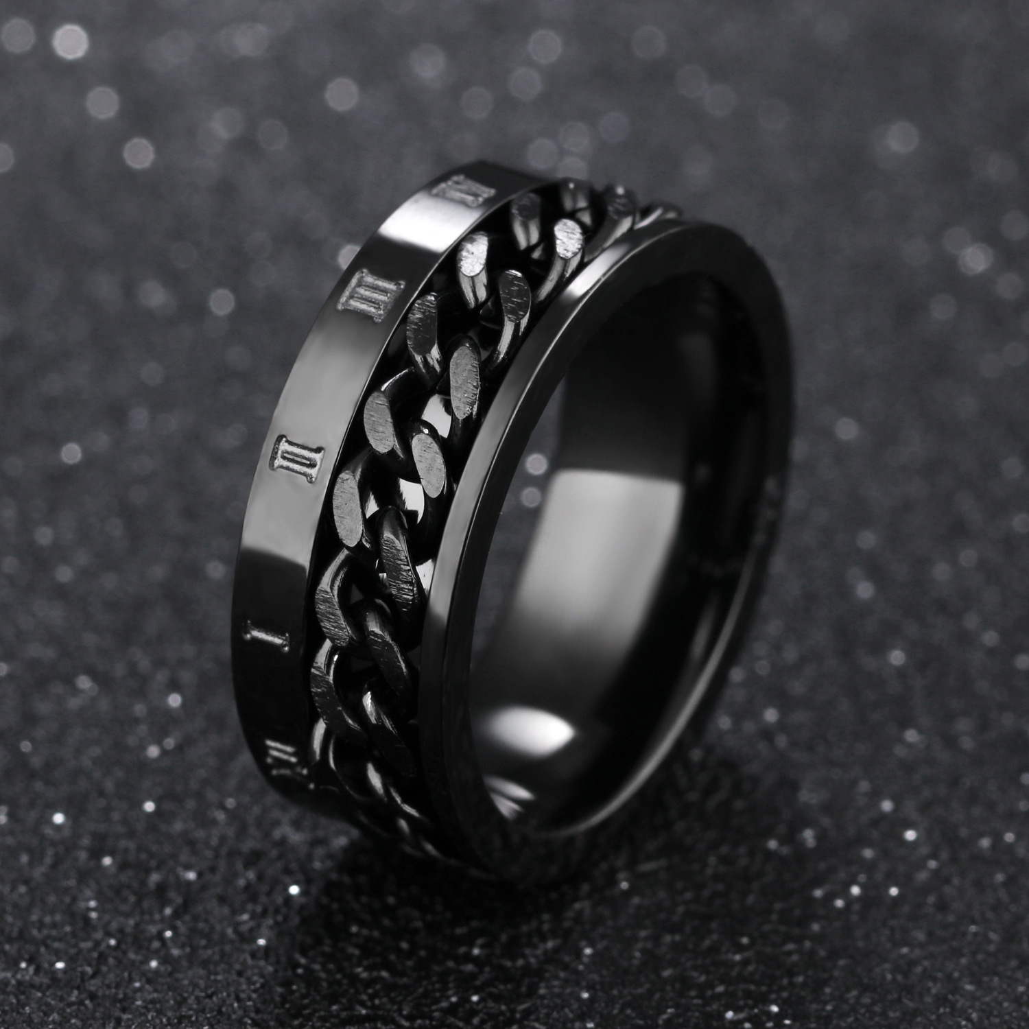 Anneaux noirs d'anlande rotatifs en acier inoxydable pour hommes, anneaux d'Li-Spinner en métal Fidget, chiffres romains