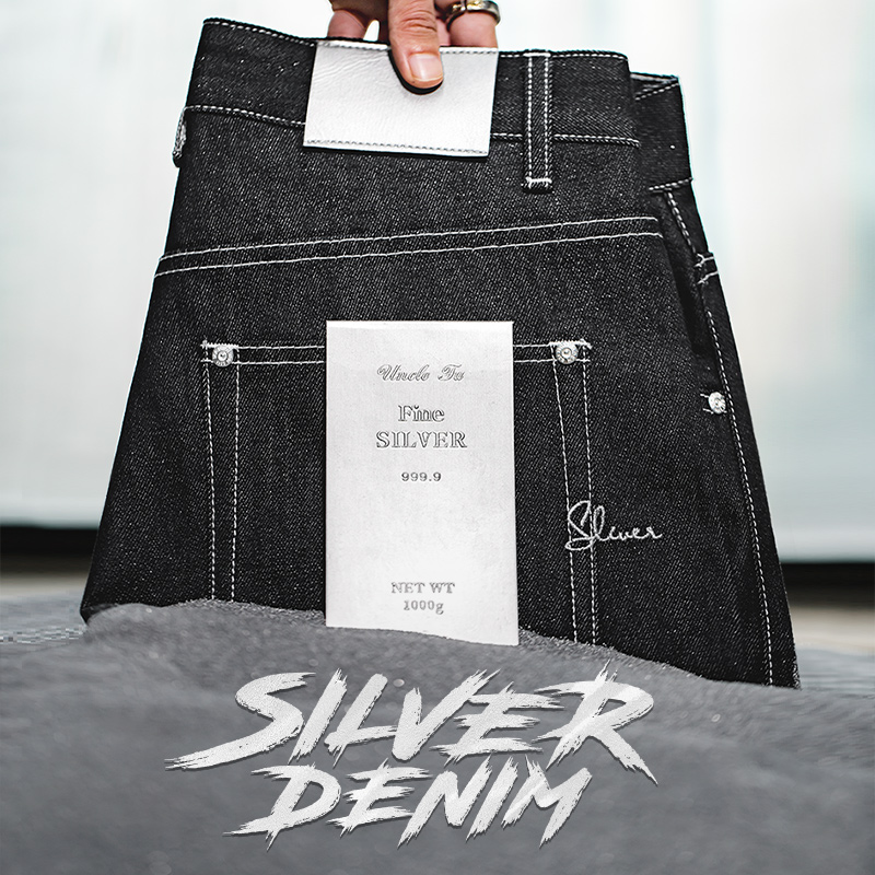 Maden Jeans masculino vintage de denim prateado de 13OZ selvedge original calça reta de cintura média sem elasticidade para o outono calça masculina versátil
