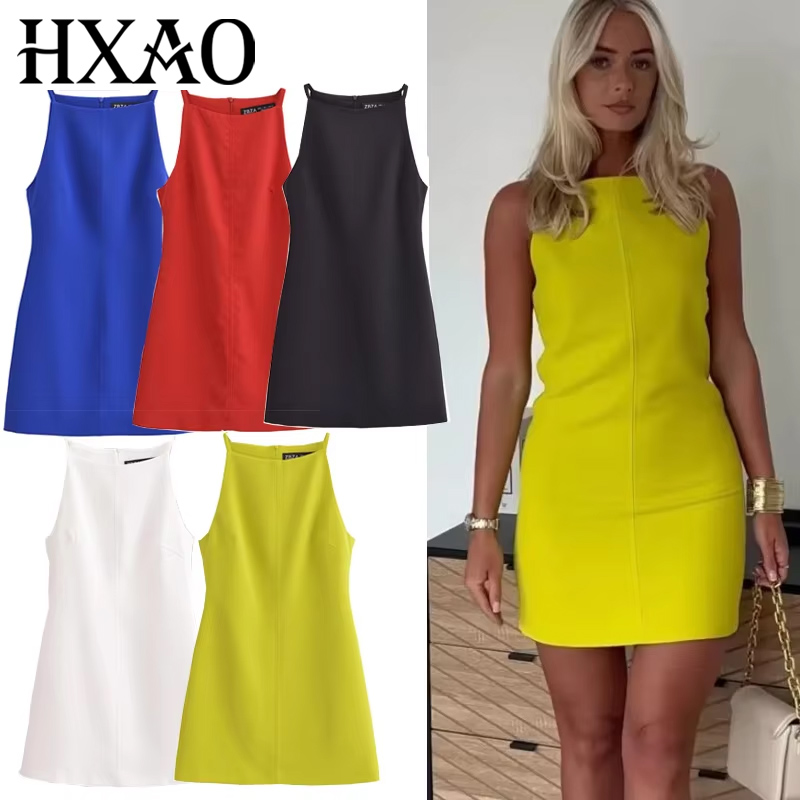 HXAO Neues weißes schwarzes Kleid für Damen, schulterfrei, kurze Kleider, Sommer, elegante Partykleider, figurbetont, rot, blau, Minikleid