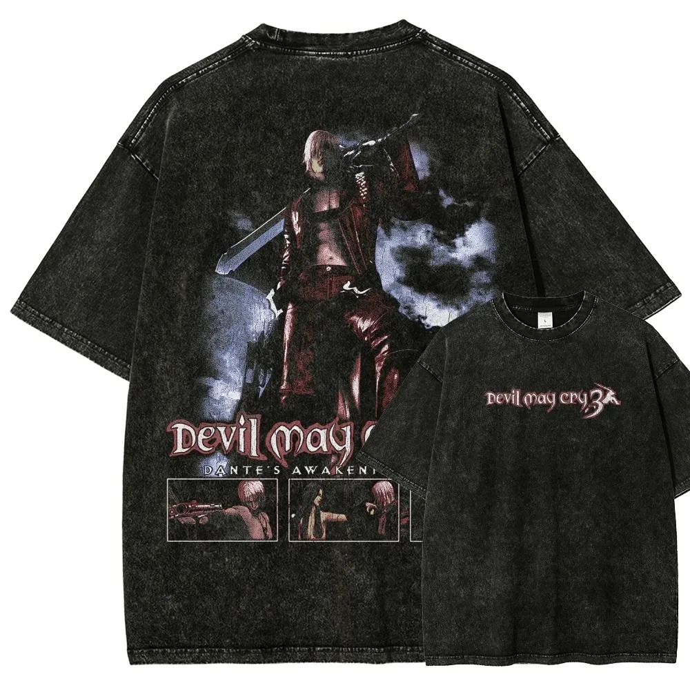 Devil May Cry 3: Dante's Awakening Vintage-Wash Grafik-T-Shirt: Doppelseitiges Design mit Dante Character Art & Game Title
