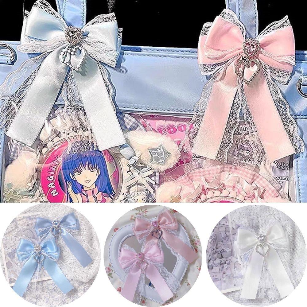 1Pc Ribbon Lace Bow Clip For Ita Bag Sweet Ribbon Bowknot Heart Diamond Clip Girls Lolita Backpack Decoration Bags Accessories