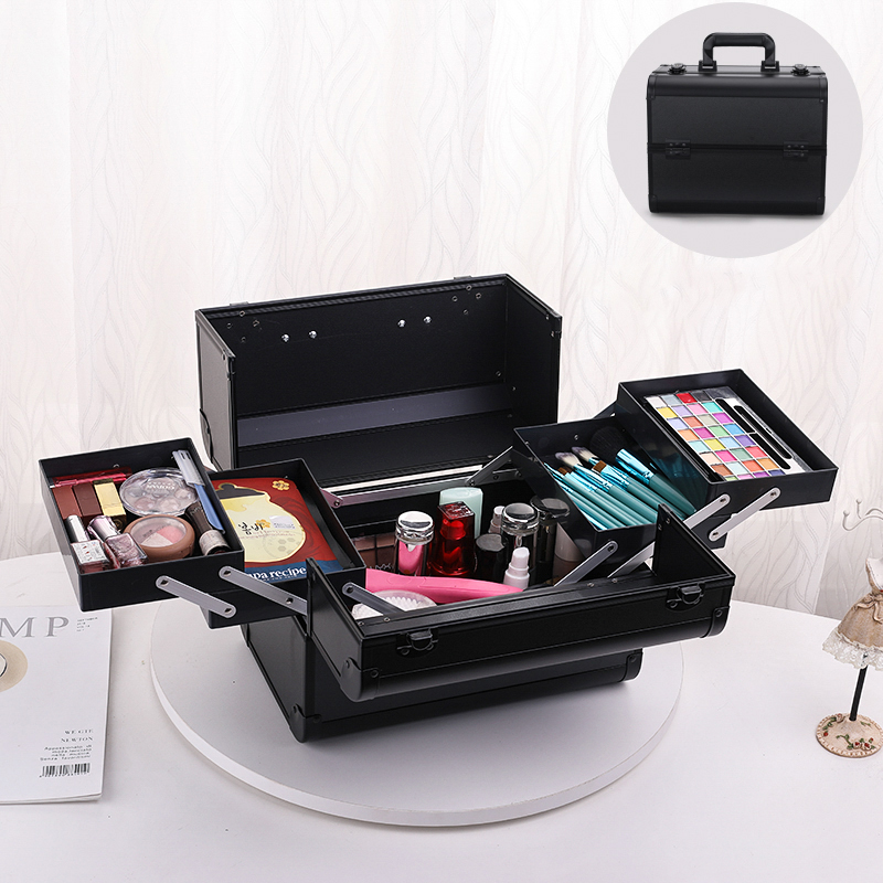 Custodia per trucco, grandi custodie per cosmetici portatili, 4 vassoi, scatola per trucco professionale, scatola per trucco