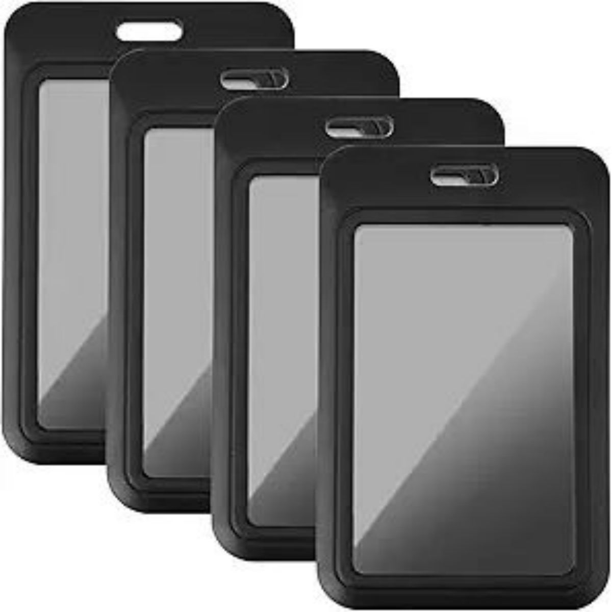 Portatarjetas deslizante de 5 piezas: protector de caja de tarjeta de plástico vertical negro duro con mosquetón de carrete de insignia retráctil