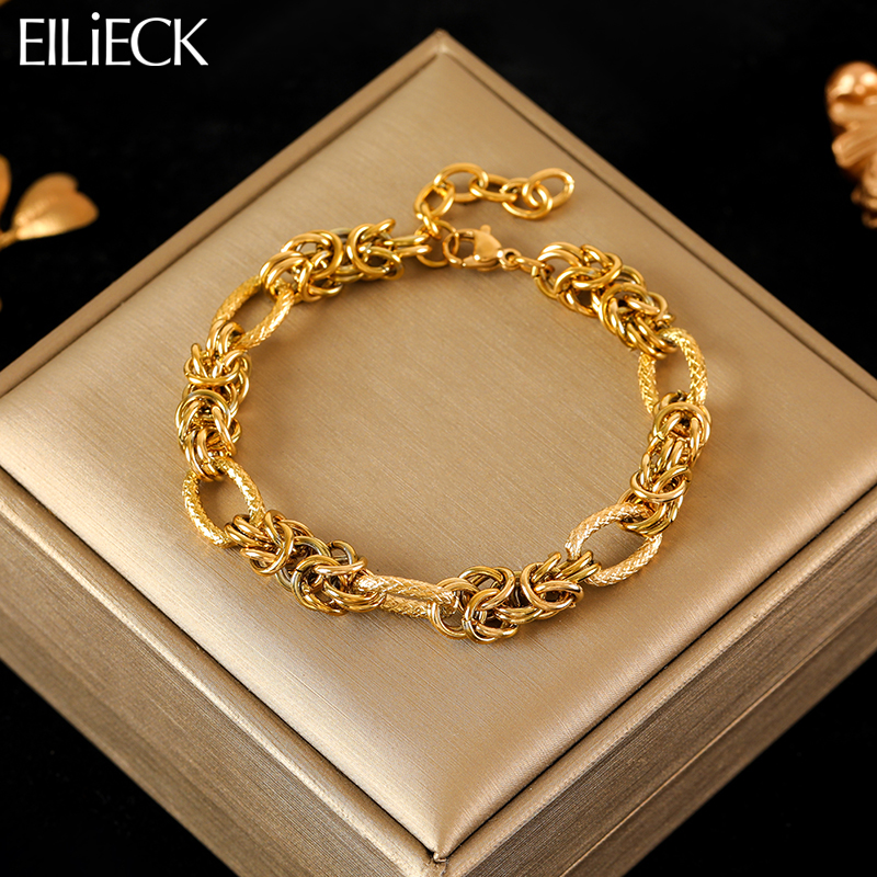EILIECK-pulsera trenzada de acero inoxidable 316L para mujer, brazaletes chapados en oro de 18K, cadena de muñeca, joyería impermeable, regalo de fiesta