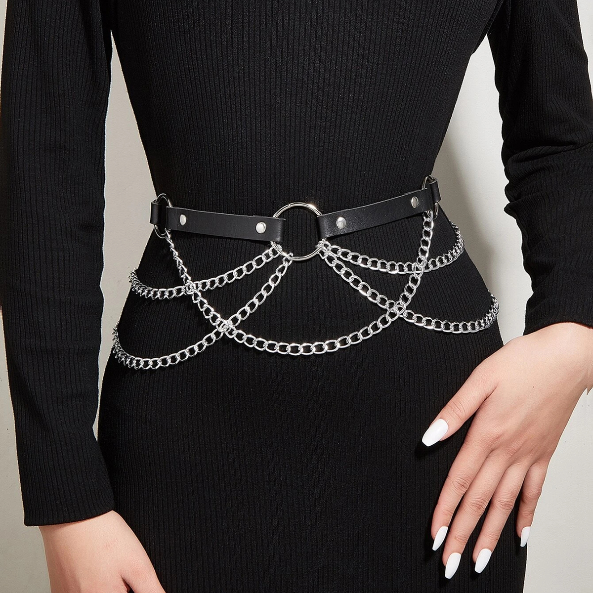 Moda cinto feminino estilo rua cintura corrente borlas cinto ajustável casual decorativo barriga corrente gótico acessórios de roupas