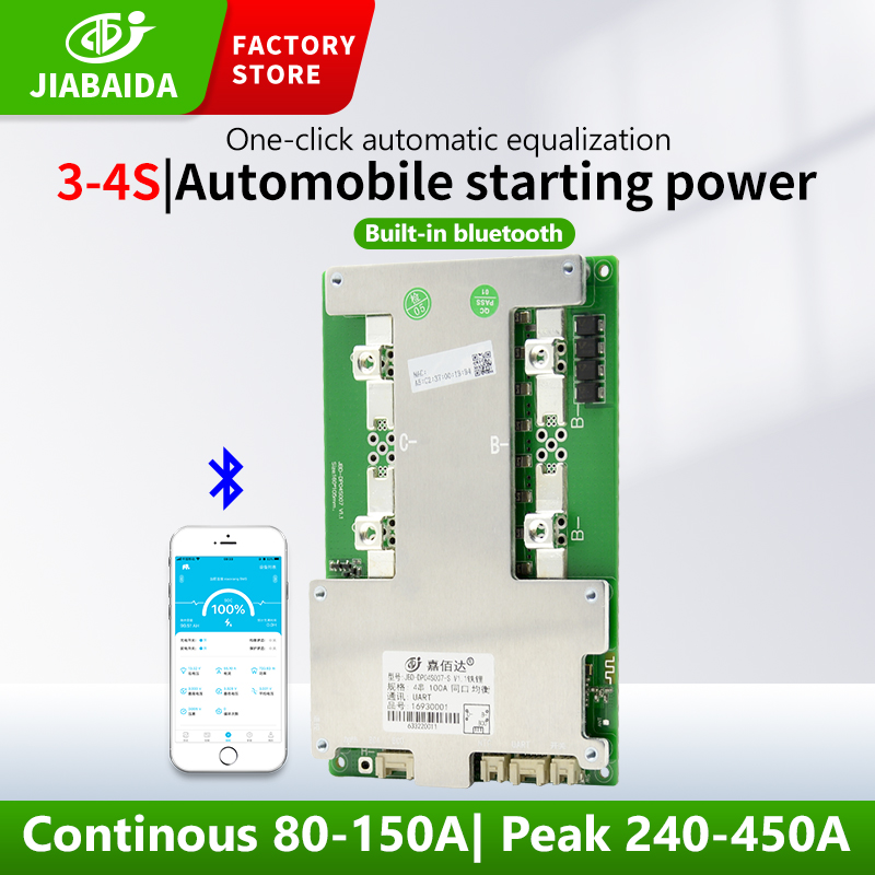 JBD 3S 4S 12V 60A 100A 120A 150A Battery Protection Board Build-in BT LFP NMC Smart BMS with UART Heating Series Connect