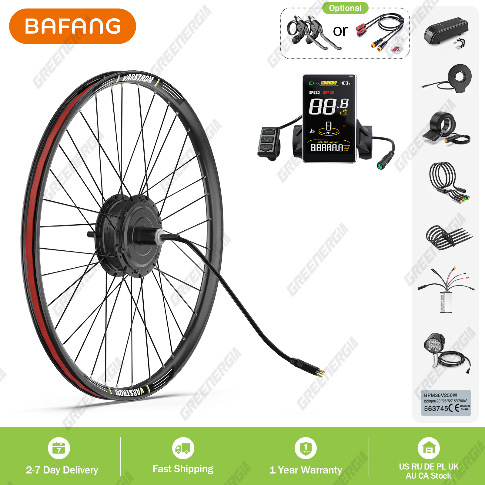 Bafang 48V 500W Voor Achter Hub Motor Borstelloze Versnelling Fiets Elektrische Fiets Conversie Kit 20-29 Inch 700C Wielaandrijving Motor