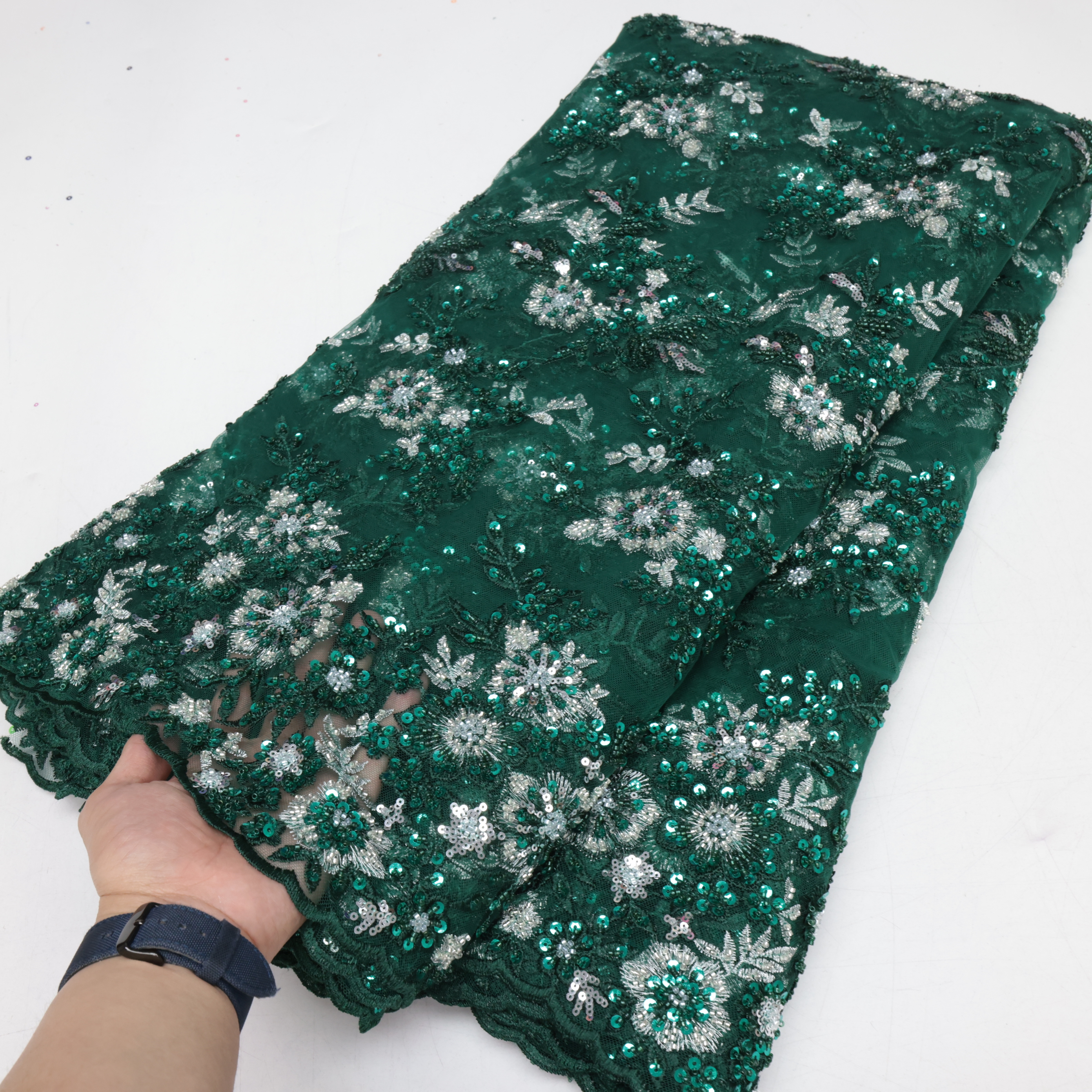 Clearance Sale Afrika Mewah Tulle Renda Kain 5 Meter Baru Kualitas Tinggi Nigeria Payet Manik-manik Tulle Renda Kain untuk Menjahit Pernikahan